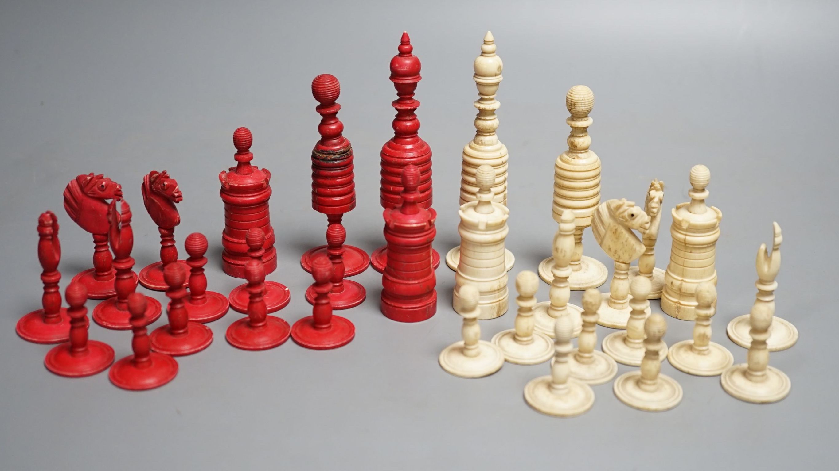 A 19th century stained bone chess set